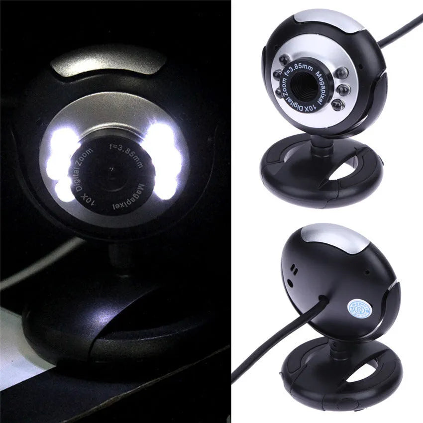 USB webcam with a ring of six white LED lights around the lens for computer video calls.
