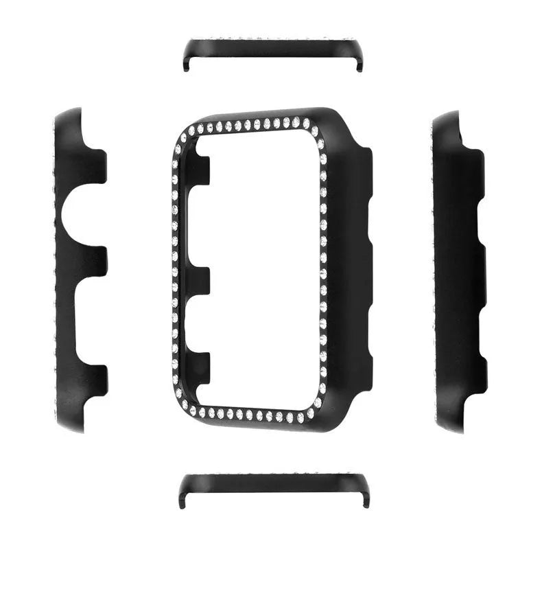 Aluminium alloy diamond protective case for Apple Watch in silver, black, rose gold, rose pink, or gold colours