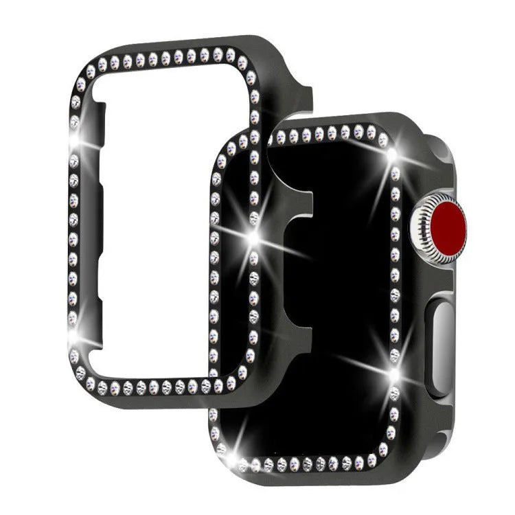 Aluminium alloy diamond protective case for Apple Watch in silver, black, rose gold, rose pink, or gold colours
