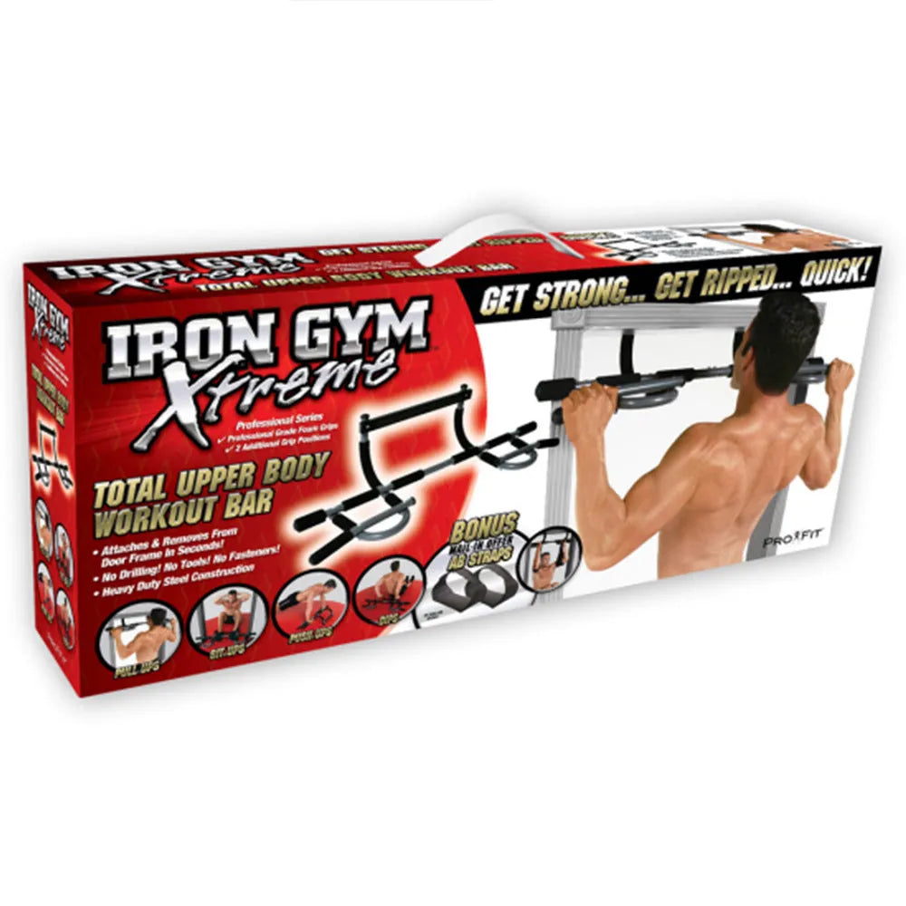 Black steel indoor pull-up bar for doorway or wall mounting