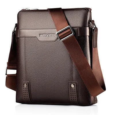 Rectangular black PU leather shoulder bag for men with adjustable strap and zipper closure