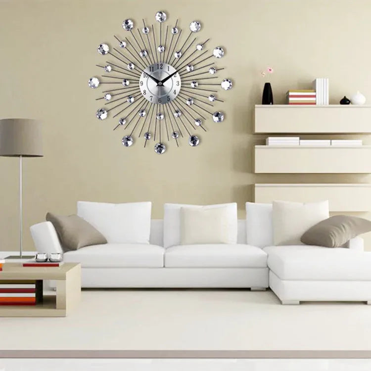 33 cm silver metal aluminium round wall clock with pointer display