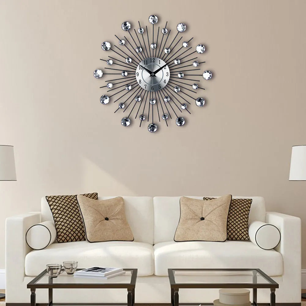 33 cm silver metal aluminium round wall clock with pointer display