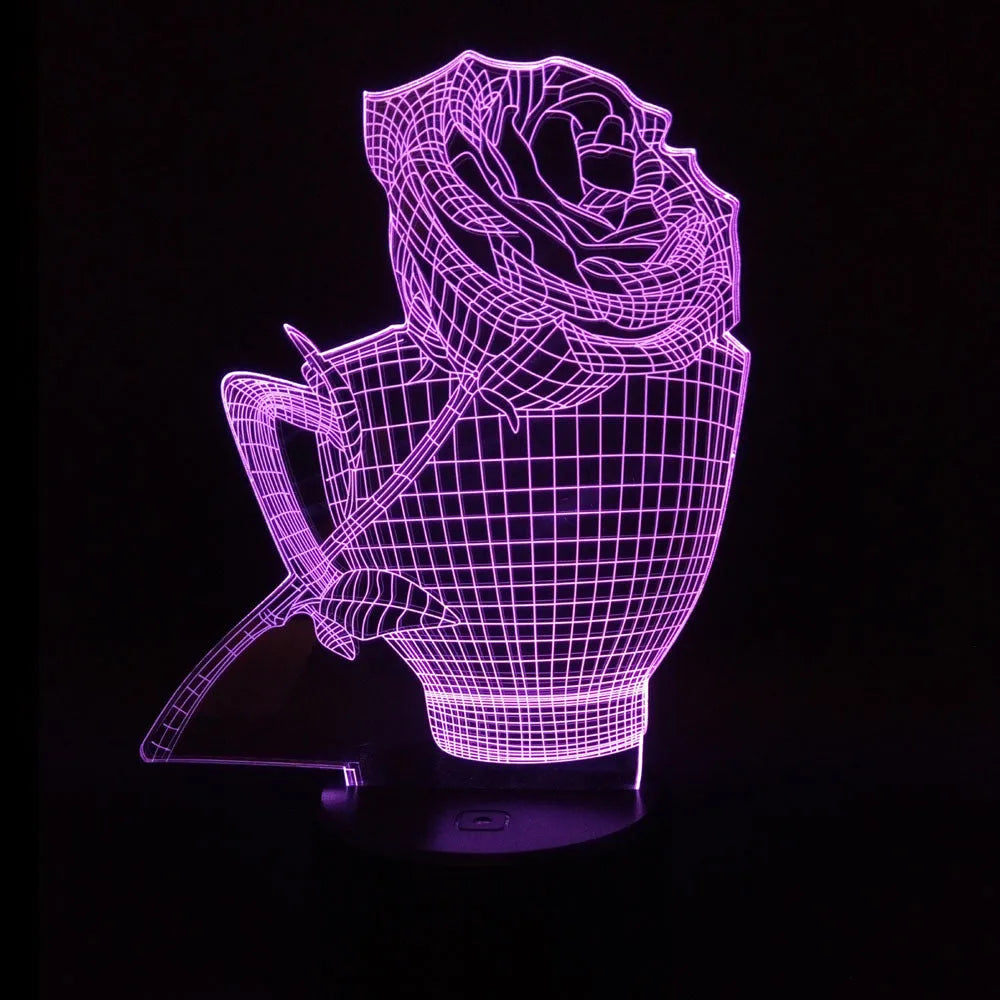 3D rose flower night light with acrylic panel and remote control showing multiple colour options
