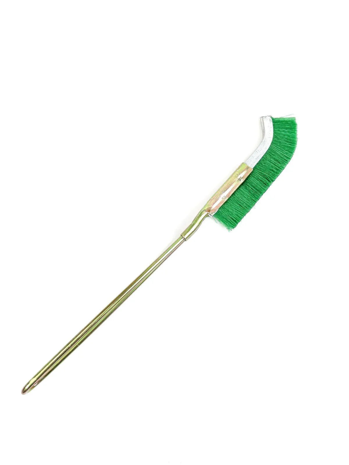 Green elbow nylon wire rust removal brush with metal handle for cleaning range hoods and cookware