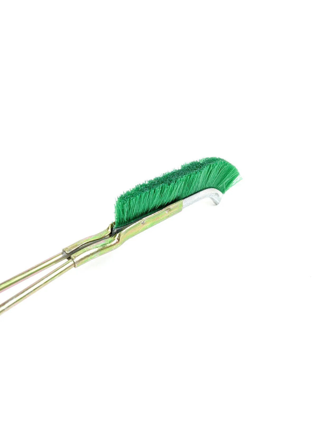 Green elbow nylon wire rust removal brush with metal handle for cleaning range hoods and cookware