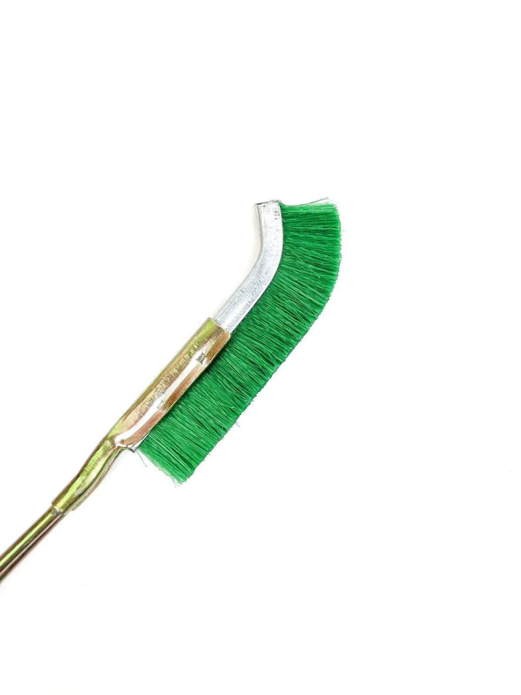 Green elbow nylon wire rust removal brush with metal handle for cleaning range hoods and cookware
