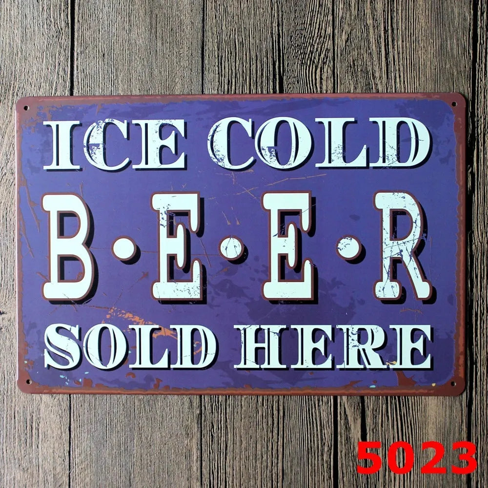 Retro barbecue and beer themed metal tin painting wall sign, 20cm by 30cm in size.