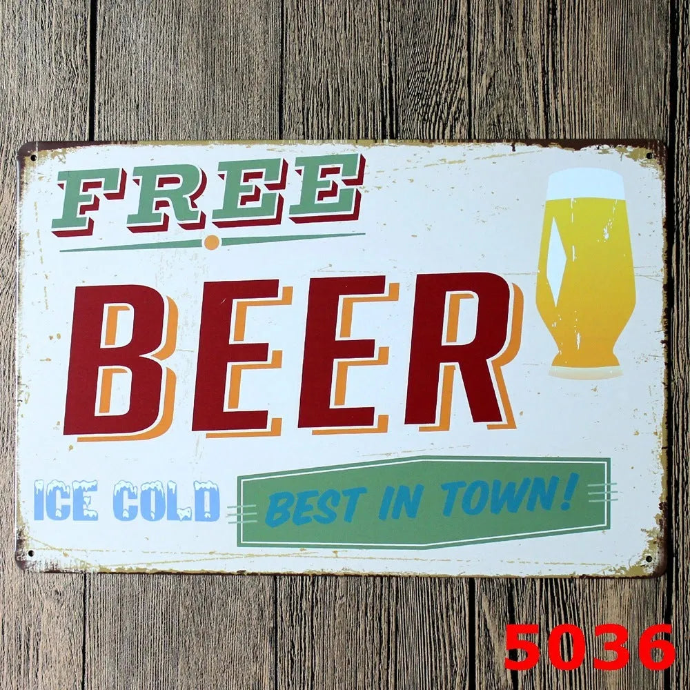 Retro barbecue and beer themed metal tin painting wall sign, 20cm by 30cm in size.