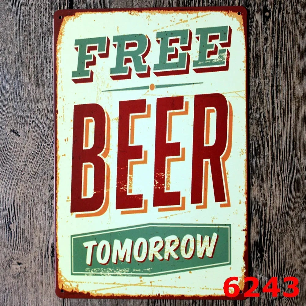 Retro barbecue and beer themed metal tin painting wall sign, 20cm by 30cm in size.
