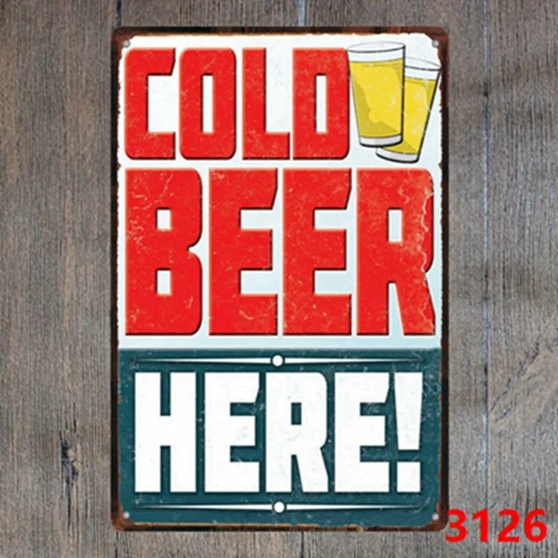 Retro barbecue and beer themed metal tin painting wall sign, 20cm by 30cm in size.
