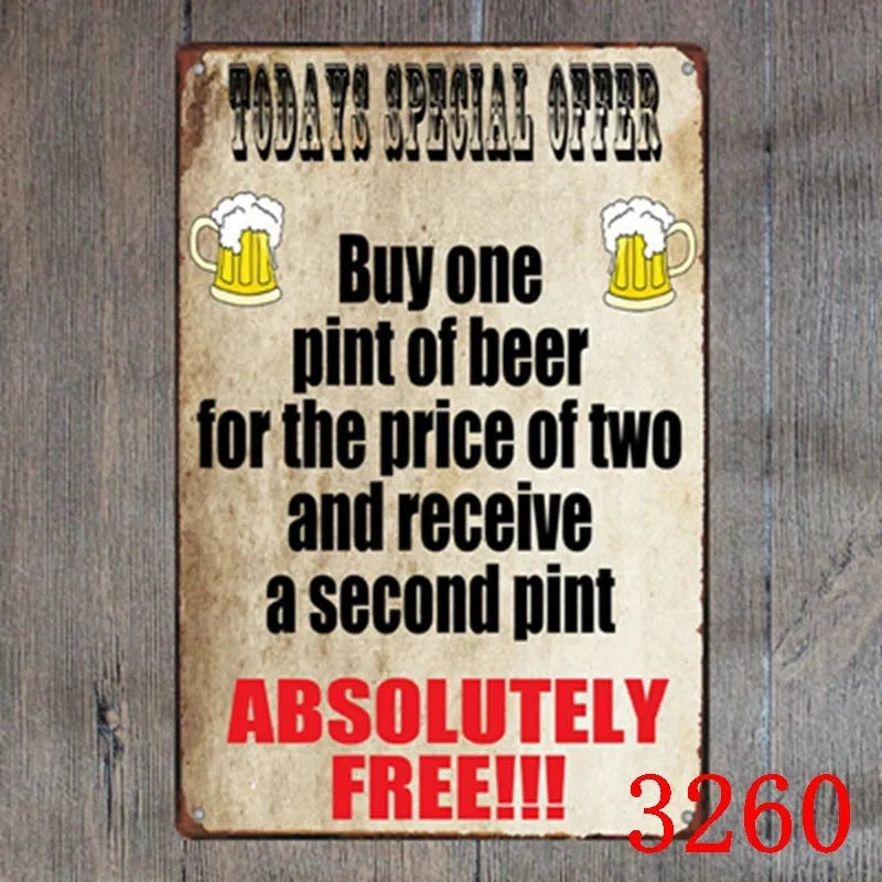 Retro barbecue and beer themed metal tin painting wall sign, 20cm by 30cm in size.
