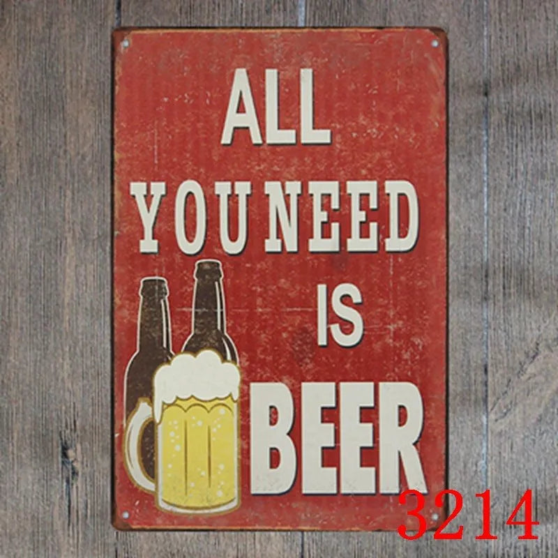 Retro barbecue and beer themed metal tin painting wall sign, 20cm by 30cm in size.