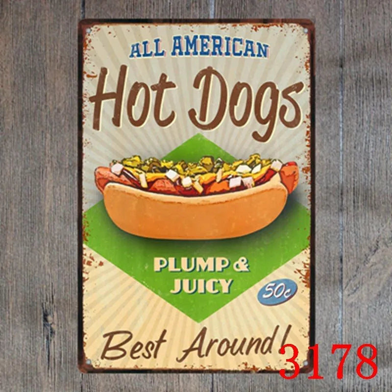Retro barbecue and beer themed metal tin painting wall sign, 20cm by 30cm in size.