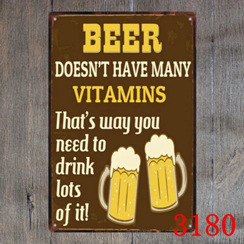 Retro barbecue and beer themed metal tin painting wall sign, 20cm by 30cm in size.