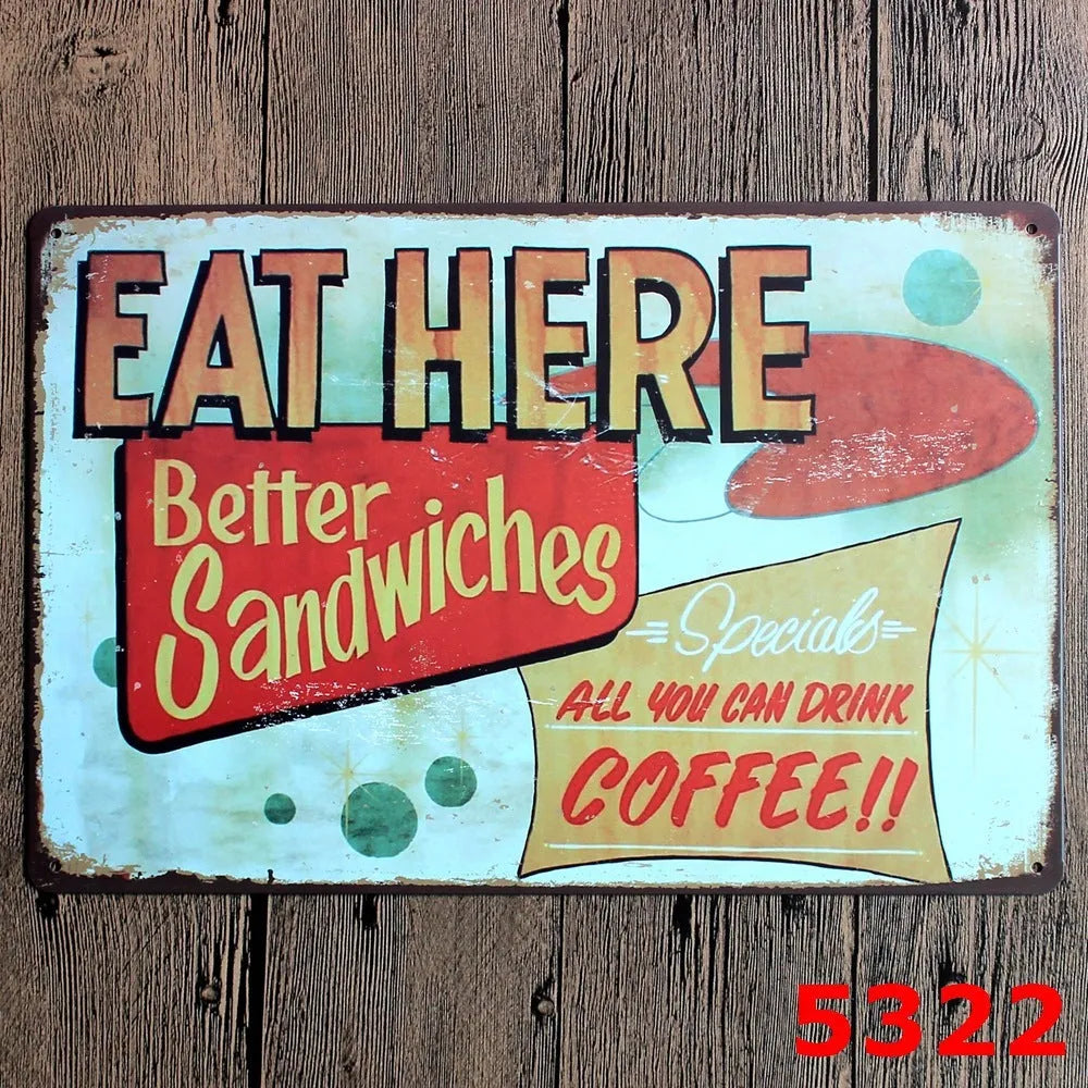 Retro barbecue and beer themed metal tin painting wall sign, 20cm by 30cm in size.