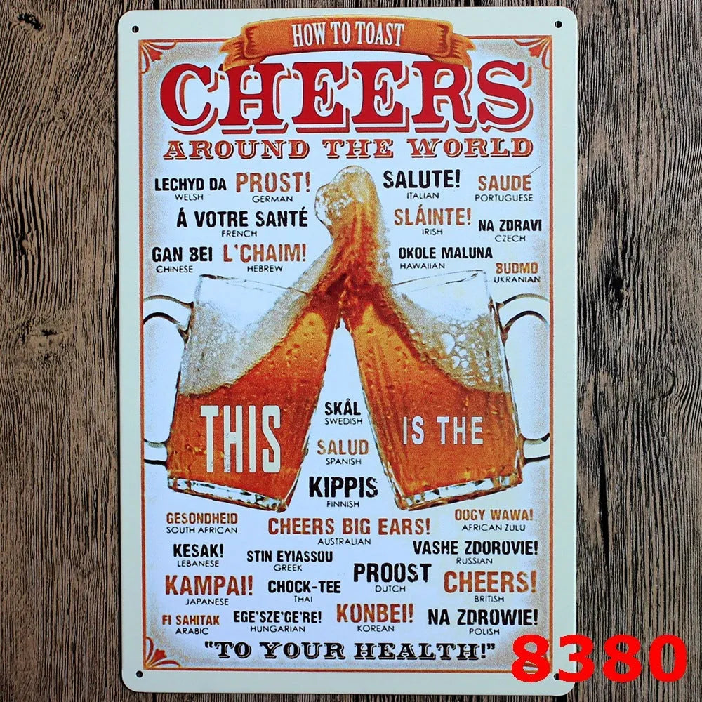 Retro barbecue and beer themed metal tin painting wall sign, 20cm by 30cm in size.