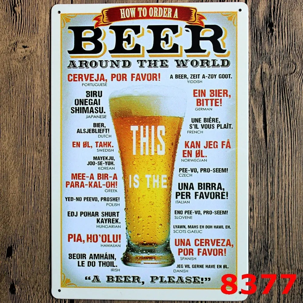 Retro barbecue and beer themed metal tin painting wall sign, 20cm by 30cm in size.