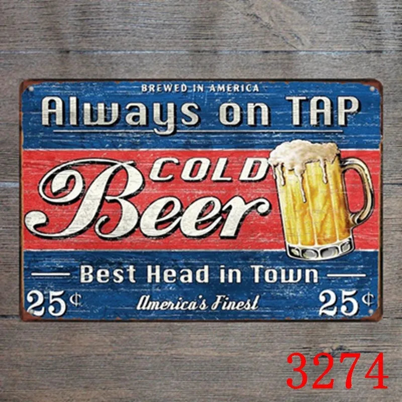 Retro barbecue and beer themed metal tin painting wall sign, 20cm by 30cm in size.