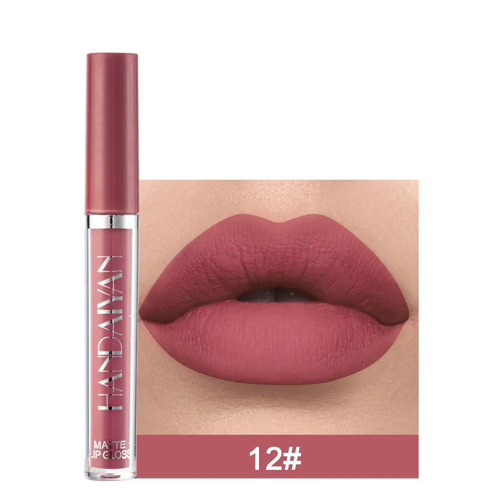 HANDAIYAN matte non-stick cup liquid lipstick tube in one of 12 colour styles.