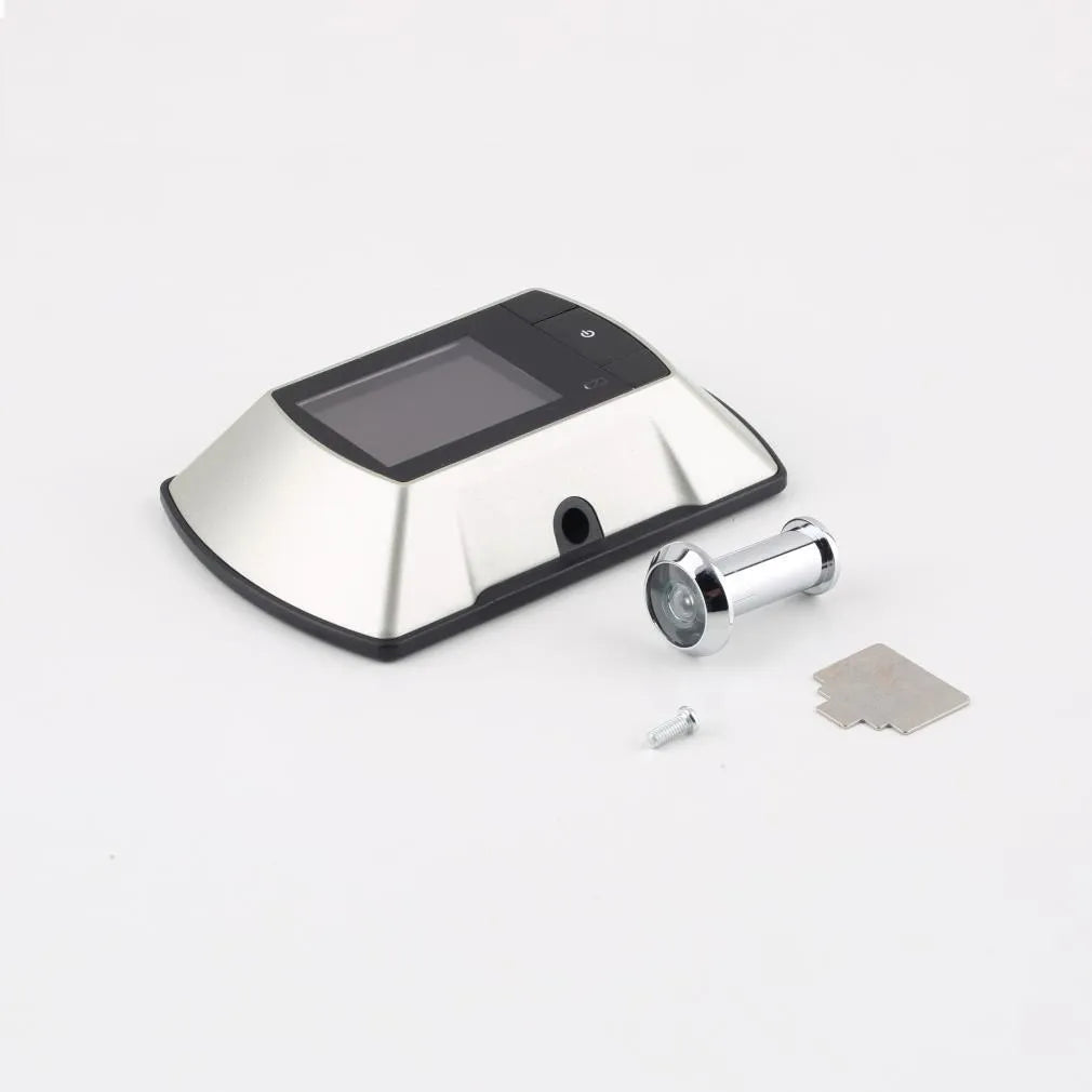 Digital wireless door peephole monitor with indoor LCD screen and outdoor camera unit.