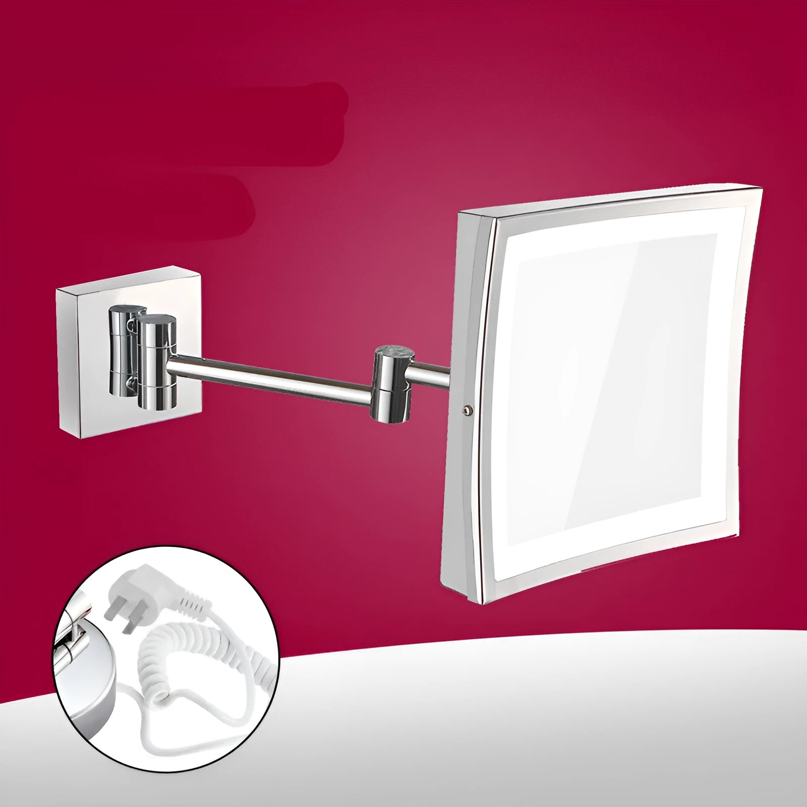 8.5 inch stainless steel folding bathroom mirror lamp in silver finish