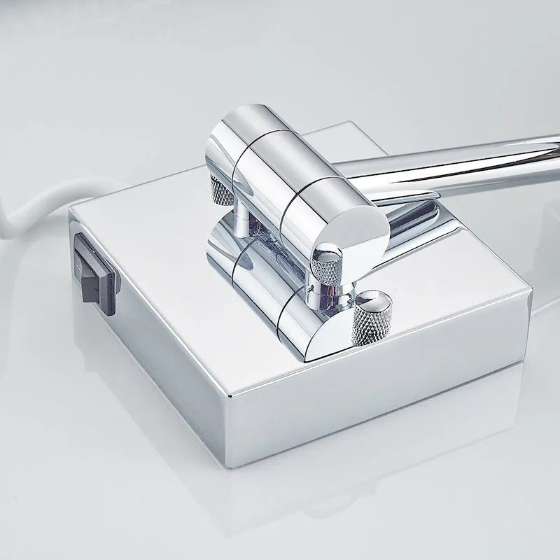 8.5 inch stainless steel folding bathroom mirror lamp in silver finish