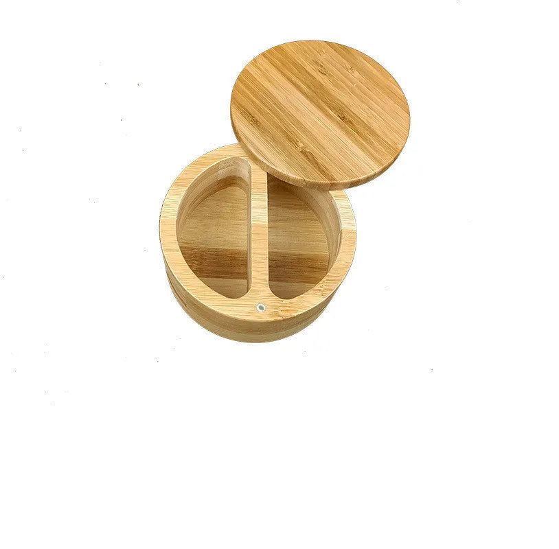 Bamboo seasoning box with three compartment style options measuring 9x7cm including bamboo spoon