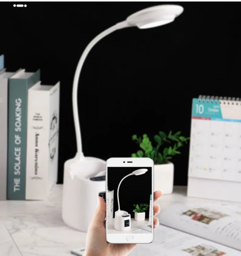 White USB desk lamp with touch switch control for study and dormitory use