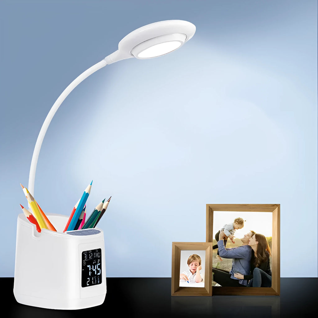 White USB desk lamp with touch switch control for study and dormitory use