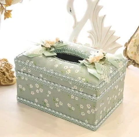 Ceramic tissue box and jewellery organiser in green, pink, or apricot colour options.