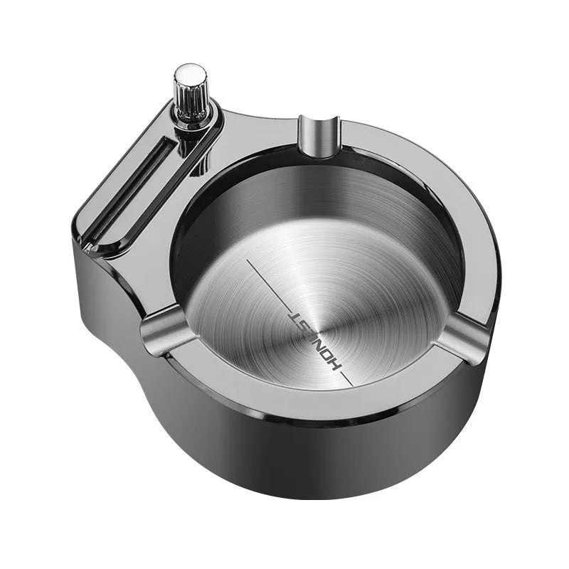 Blue metal ashtray with permanent match lighter and three cigarette slots