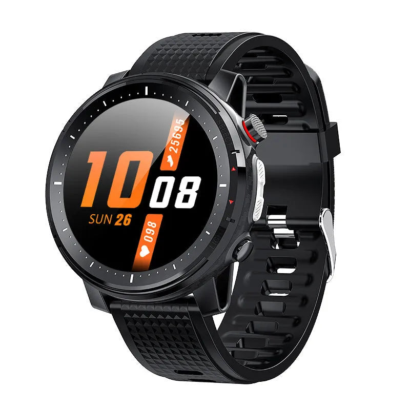 IP68 waterproof Android smart watch with round dial and black silicone strap on wrist