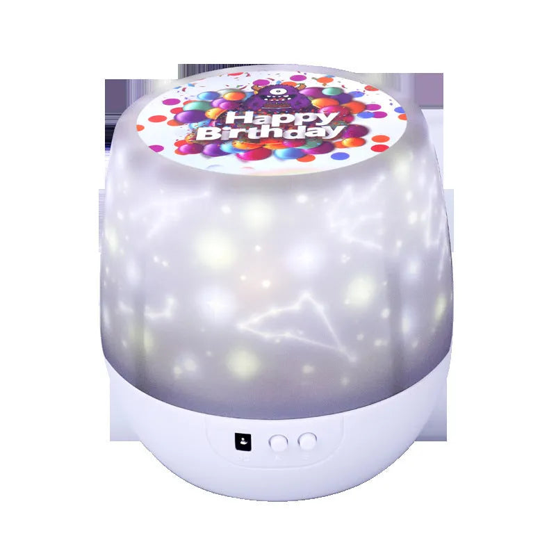 Bluetooth starry sky projector lamp with plastic shade showing cosmic projection
