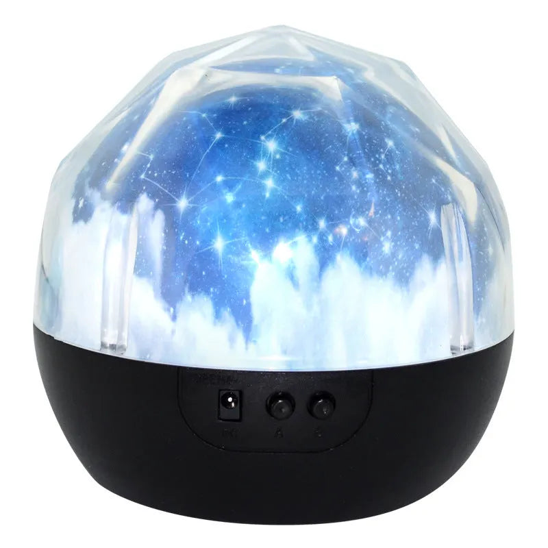 Bluetooth starry sky projector lamp with plastic shade showing cosmic projection