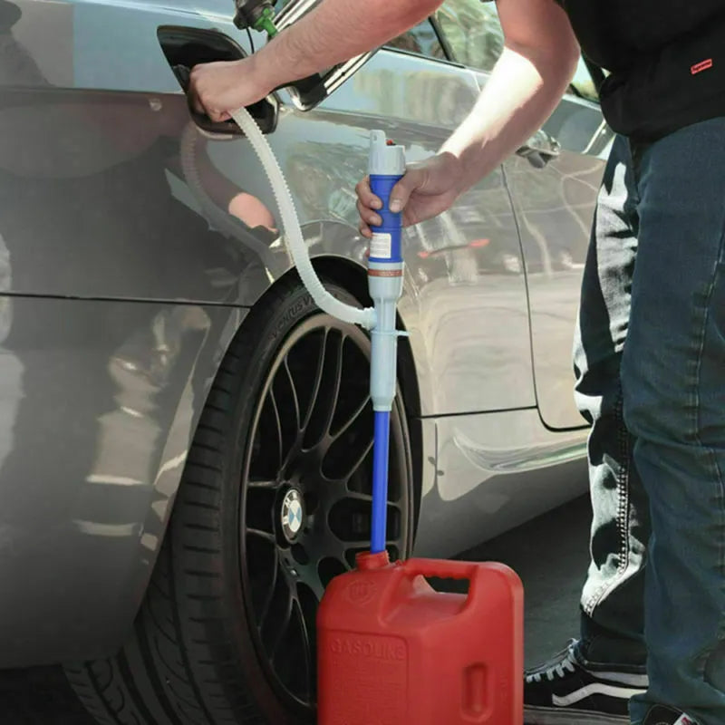 Blue manual siphon pump for fuel and liquid transfer
