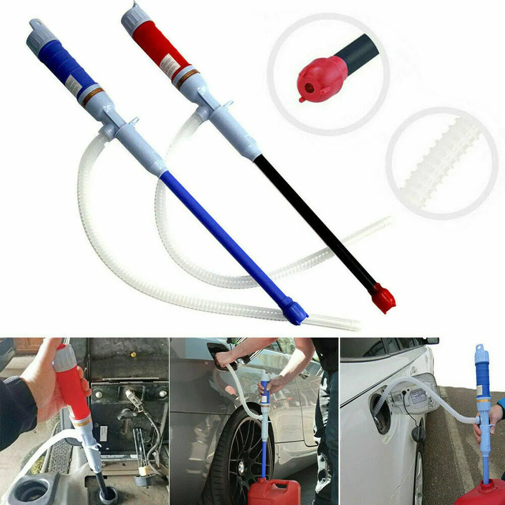 Blue manual siphon pump for fuel and liquid transfer