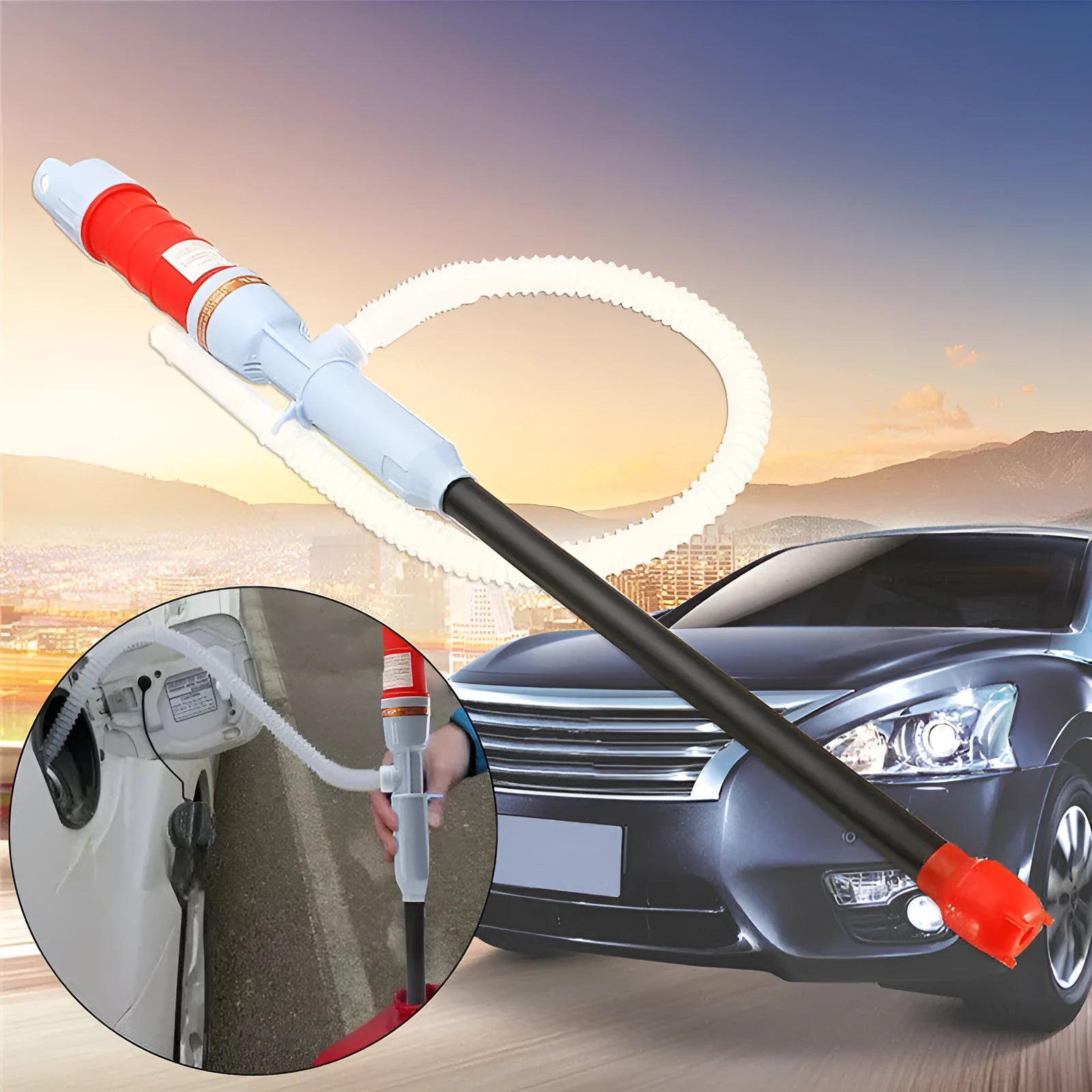 Blue manual siphon pump for fuel and liquid transfer