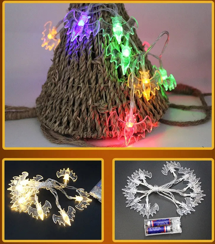 Halloween pumpkin LED string lights with ghost and bat decorations