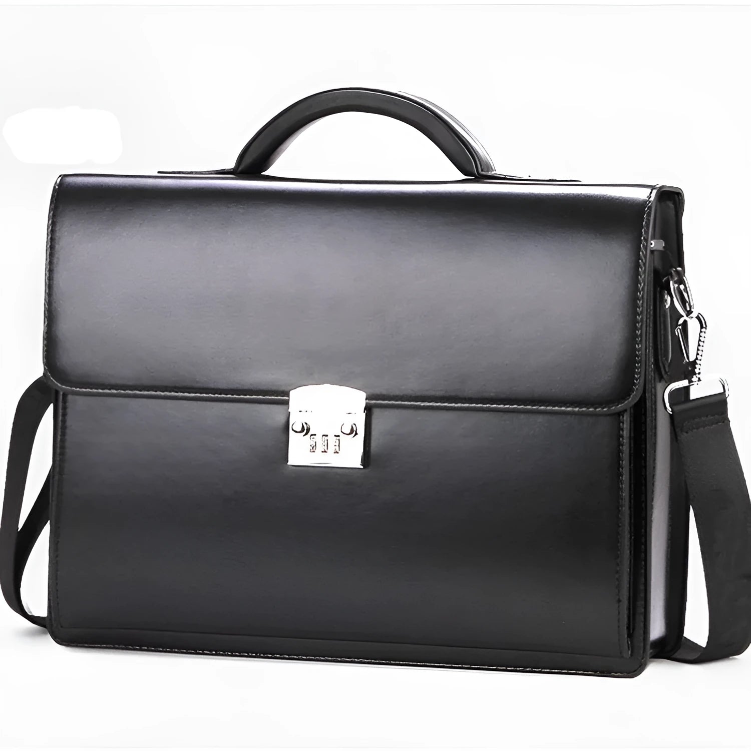 Black PU leather business briefcase with horizontal square shape and single handle