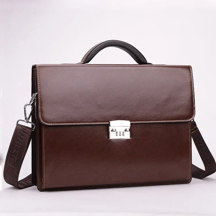 Black PU leather business briefcase with horizontal square shape and single handle