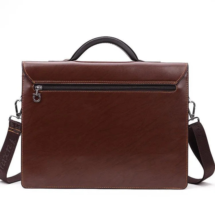 Black PU leather business briefcase with horizontal square shape and single handle