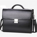 Black PU leather business briefcase with horizontal square shape and single handle