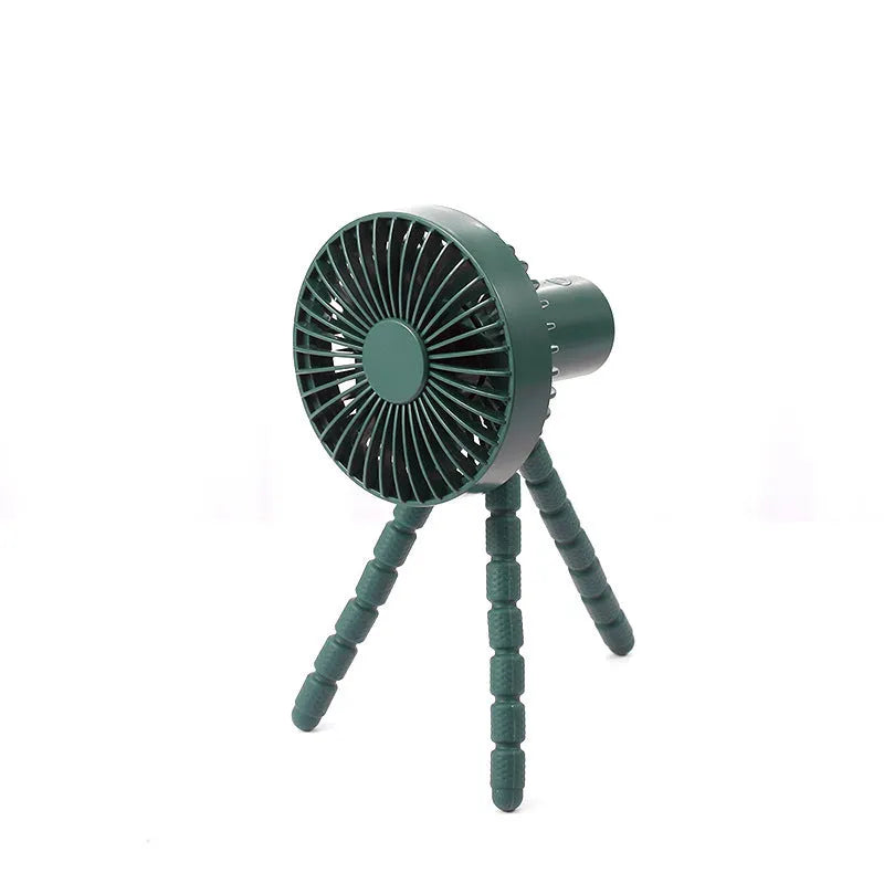 USB rechargeable adjustable tripod desktop fan with flexible neck in black, green, pink, or white