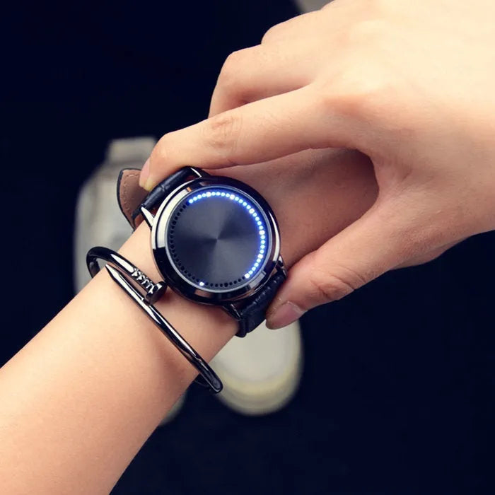 Electronic digital watch with blue LED display in black or white colour options