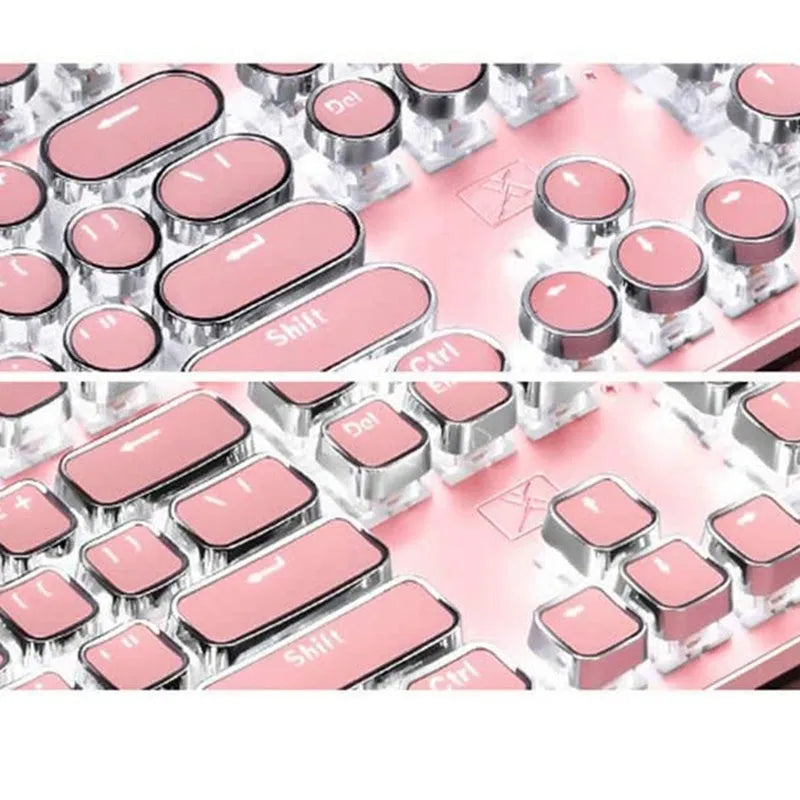 Queen Lipstick mechanical keyboard with green switches and silver pink colour scheme
