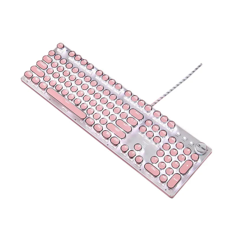 Queen Lipstick mechanical keyboard with green switches and silver pink colour scheme
