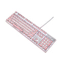 Queen Lipstick mechanical keyboard with green switches and silver pink colour scheme