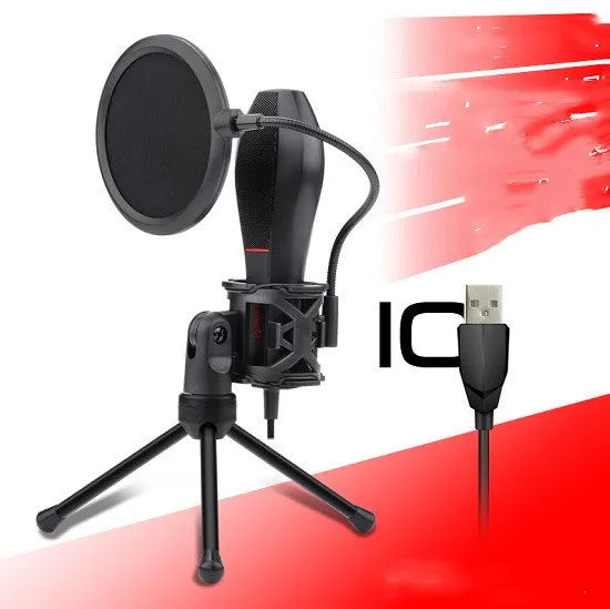 Black USB wired broadcast desktop microphone for gaming anchors and live karaoke
