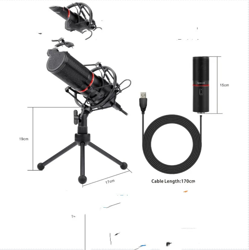 Black USB wired broadcast desktop microphone for gaming anchors and live karaoke